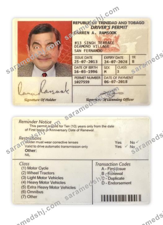Trinidad and Tobago driving license 2018-present